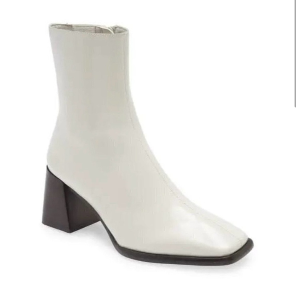 Jeffrey Campbell Geist Square Toe Heel Booties in Ice